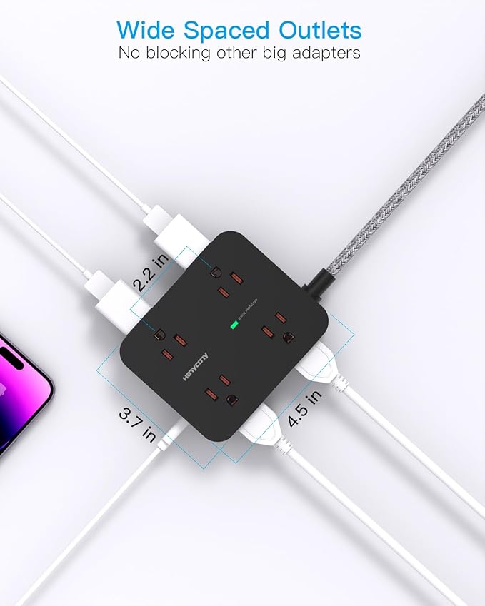 Extension Cord 25 Ft, HANYCONY Surge Protector Power Strip with 8 Outlets 4 USB Ports(2 USB C), Long Cord, Wall Mount, Desk USB Charging Station for Home Office College Dorm Room Essentials