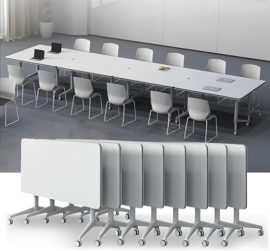 Conference Table,Folding Conference Room Tables with Flip-Top Design,Large Mobile Training Table,Rolling Seminar Meeting Table with Caster,Modular Seminar Tables for Office Meeting (8pack, 70.9in)