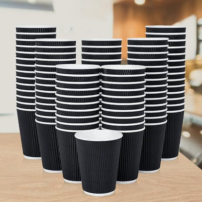 three leaf 9 Oz. Ripple Wall Cups Individually Wrapped, (Black) 900 Ct. Hot/Cold Cup For Coffee, Water, Tea, Juice, Picnic, Party, Travel And Events For Hotel and Motels (20 Packs Of 45)