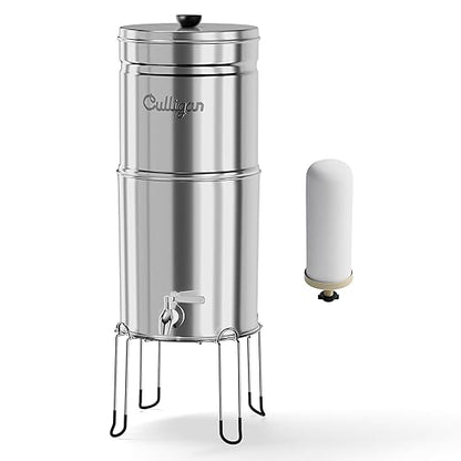 Culligan with MaxClear Technology 2.25 Gallon Gravity Water Filter System, Polished Countertop Ceramic Water Filter NSF/ANSI Certified to Reduce Lead, Microplastics & Total PFAS, with 1 Filter