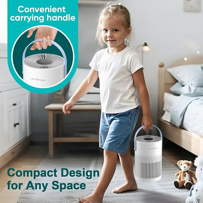 Jafanda Small Air Purifier JF068, 20dB Sleep Mode, Portable Air Cleaner with Handle, 3-Stage HEPA Filtration for Dust, Pollen, Pet Fur, Smoke, 7-Color Light for Home/Bedroom/Dorm/Office/Travel