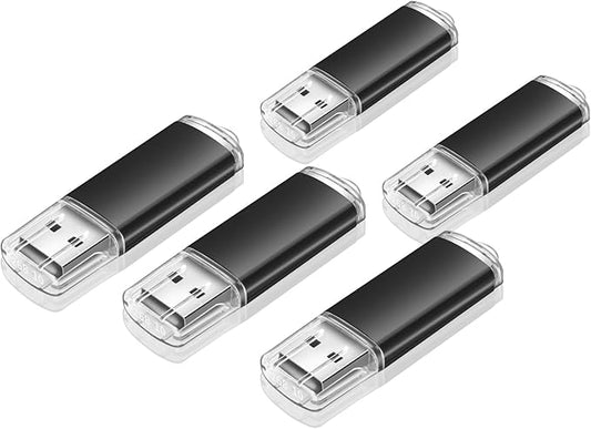 Generic 64GB USB Flash Drive 5 Pack, USB 2.0 Swivel Thumb Drives, High-Speed Data Transfer, Portable Memory Stick for Computers, Laptops, TV, Car, PS4/5 - Bundle (5 Pack Plastic USB Black, 64GB)