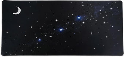 Extended Gaming Mouse Pad, Night Sky with Moon and Stars Design, 31.1x15.7 Inches, 0.12 Inch Thick, Cloth and Rubber Material, Stitched Edges