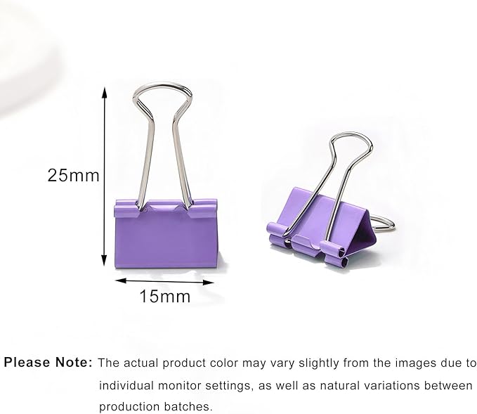 100 Pack Mini Purple Binder Clips 5/8 Inch (15 mm), Colored Little Paper Clamps, Small Tiny Micro Size Paper Clips for Office Home School Business 0.6"