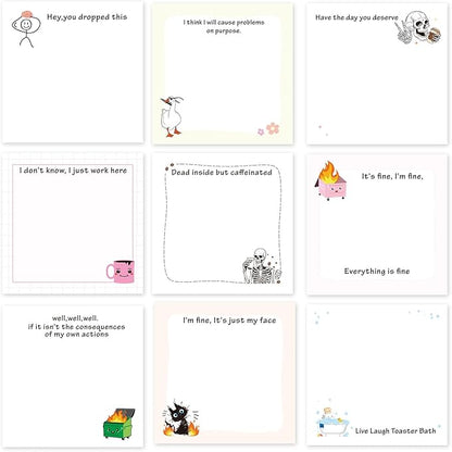 Funny Sticky Notes Gifts - 9 Pack Funny Sticky Notes 3x3 Inch Funny Office Gifts for Coworkers Everything is Fine Post Notes Work Gag Self-Stick Memo Pad Office School Supplies 450 Sheets