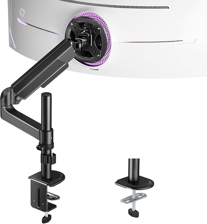 ARES WING Single Monitor Mount - Ultrawide Monitor Arm for 17 to 40 Inch Heavy Duty Curved Screen up to 26.4 lbs with Clamp/Grommet Desk Mount, 75/100 Vesa Mount, Black