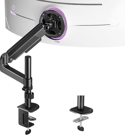 ARES WING Single Monitor Mount - Ultrawide Monitor Arm for 17 to 40 Inch Heavy Duty Curved Screen up to 26.4 lbs with Clamp/Grommet Desk Mount, 75/100 Vesa Mount, Black