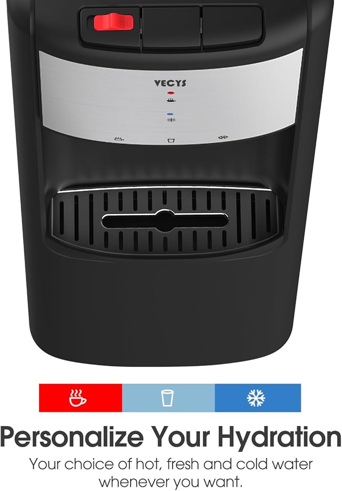 VECYS Hot and Cold Top Load Water Cooler Dispenser, 3 or 5 Gallon with Child Safety Lock, Built-in Refrigerating Compressor and 304 Stainless Steel Water Tank