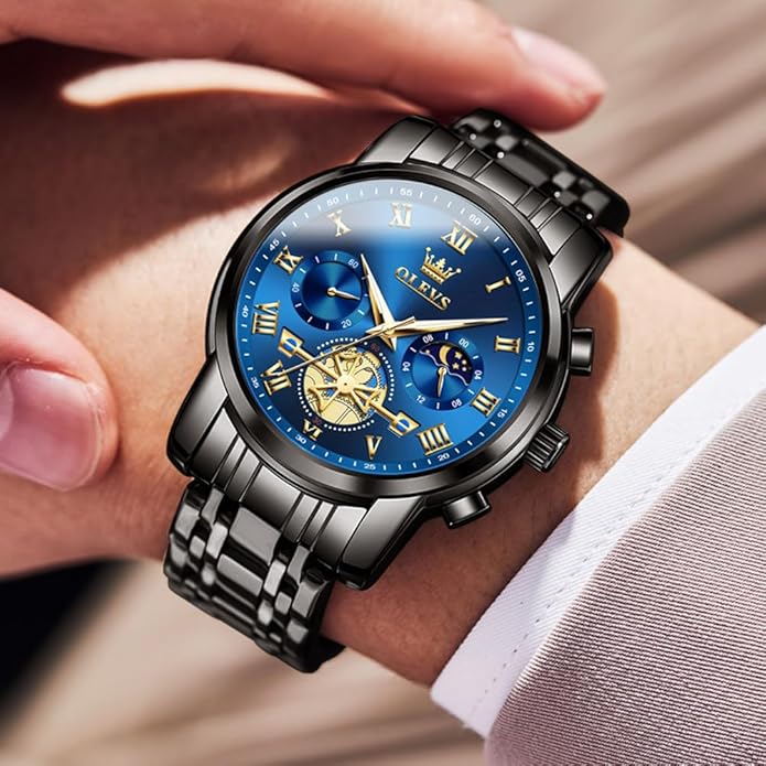 OLEVS Watches Men Waterproof Luxury Big Face Mens Watch Stainless Steel Quartz Analog Dress Watches for Men Luminous Multifunction Man Watch Relojes De Hombre
