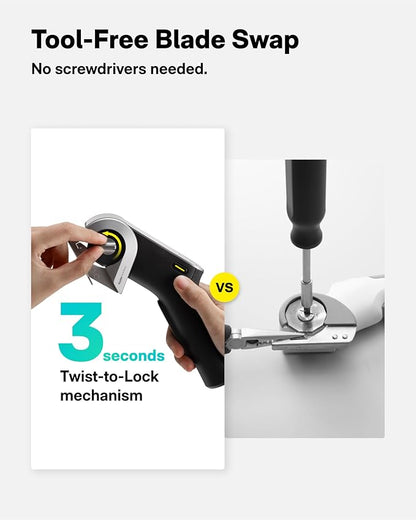 HOTO EdgeFlow Cordless Electric Scissors, Titanium Blade & LED Display, Rechargeable Cardboard Box Cutter, Self-Sharpening & Tool-Free Easy-Swap, Safety Lock, for Cardboard, Carpet, Leather, Crafting