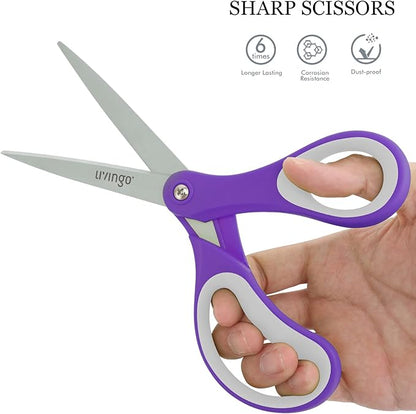 LIVINGO Scissors Bulk 24 Pack: 8” Sharp Scissors Set All Purpose for Office Middle High School Student Teacher Arts Crafts Supplies Cutting Wrapping Paper, Sewing Fabric Shears for Household