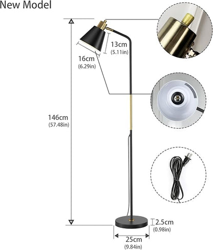 Industrial Floor Lamps for Living Rooms & Bedrooms - Rustic Farmhouse Reading Lamp - Standing, Adjustable Metal Heads Indoor Task Lighting for Living Room Bedroom Office Home Décor (Black-Large)