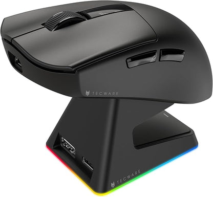 TECWARE EX1 Lightweight Gaming Mouse, 26K DPI Wireless Mouse, OLED Screen Display, 59g Lightweight, RGB Charging Dock, Tri-Mode Connectivity, Comes with PTFE Feet and Grip Tape, Gaming Mouse (Black)