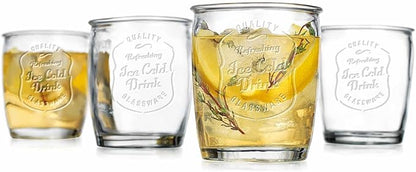 Glaver's Glass Tumblers Premium Drinking Glasses set Of 4 Genuine Artisan-Made Vintage Italian Style-Elegant 13 Oz Clear Tumbler Glassware Set For Cold, Refreshing Drinks, Beverages, Cocktails