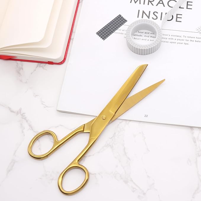 NatSumeBasics 7" Gold Scissors Craft Tailor Fabric Brass Scissors All Purpose Stainless Steel Professional Dressmaker Shears for Desk School Office Home (Gold)