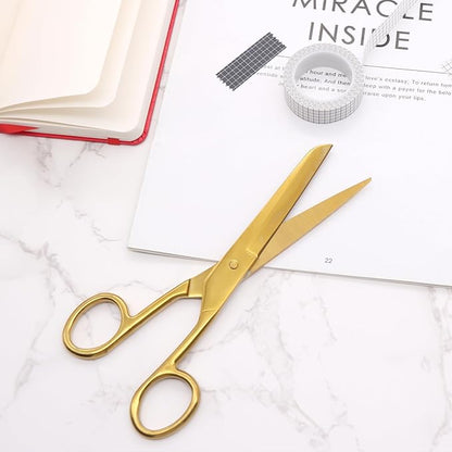 NatSumeBasics 7" Gold Scissors Craft Tailor Fabric Brass Scissors All Purpose Stainless Steel Professional Dressmaker Shears for Desk School Office Home (Gold)