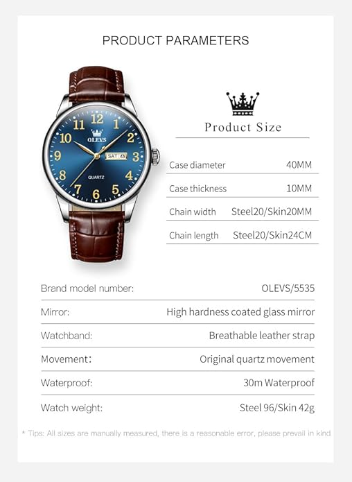 OLEVS Watch Men Mens Watches Watches for Men Leather Band Classic Brown Leather Watch Men, Analog Watch Men, Black Mens Leather Watch, Dress Waterproof Large Face Mens Watch,Relojes para Hombres Watch