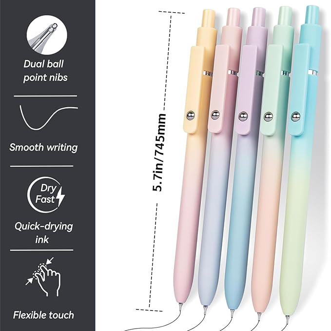 Gel Pens, 5Pcs 0.7mm Fine Point Black Ink Pens With Smooth Wirting,Office Desk Accessories,Quick Dry Pens For Journaling,Ballpoint for School Supplies, Gift for Women Men Student(Gradient)