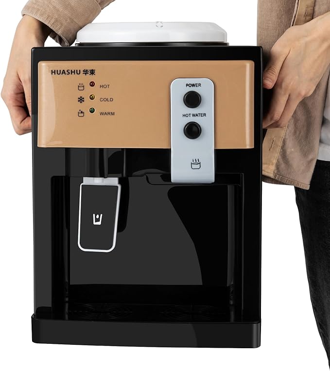 Water Dispenser Top Loading Countertop Water Cooler Dispenser with 3 Temperature Settings Desktop Electric Hot and Cold Dispenser for Home, Office, Dormitory (Black)