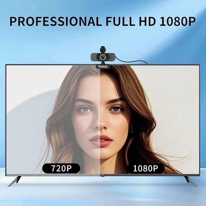 Full HD 1080P Webcam with Microphone, Noise-Canceling, Privacy Cover, Wide-Angle Lens, Auto Light Correction, Plug & Play USB Web Camera for Laptop, Desktop, PC, Mac, Zoom, Skype – Pro Series