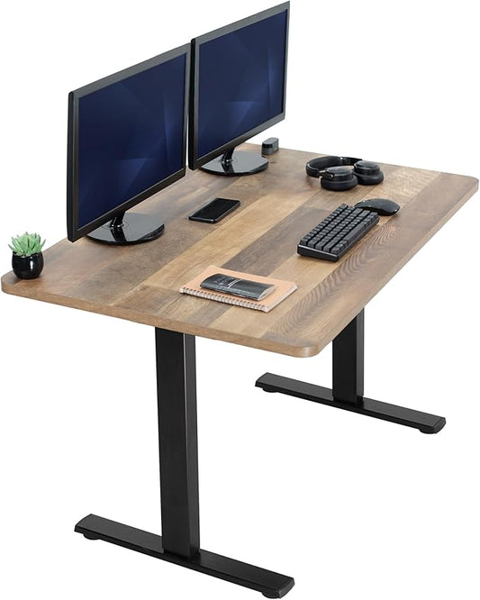 VIVO Electric 48 x 30 in Standing Desk, Memory Height Adjustment, 1B Series, One-Piece Reclaimed Wood Top, Black Frame, DESK-KIT-1B5P