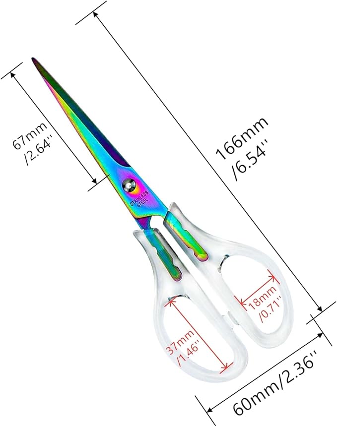 AxeWoodz Rainbow Scissors 6.5 Inch Office Scissors Craft Scissor Stainless Steel Blade with Clear Acrylic Handle All Purpose Shears
