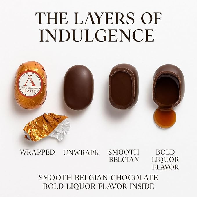 Andy Anand Chocolatier European liqueur Flavored Dark Chocolate Bottles - Filled with Top-Shelf Liquor, Gluten Free Assorted Liquor Flavors, Liqueur Center Filled Chocolate in Wooden Gift Box (18Pcs)