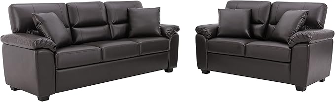 Morden Fort Faux Leather Love seat and Sofa Set, Modern Luxury and Comfy Furniture Sleeper Couches for Living Room, Apartment, Office, Lounge Room