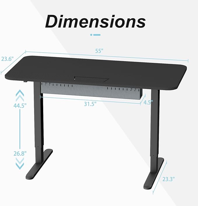 Standing Desk with Cable Management Tray, 55"x24" Electric Height Adjustable Sit Stand Desk, Memory Presets, Anti-Collision, Workstation for Home Office, Black Top Black Frame