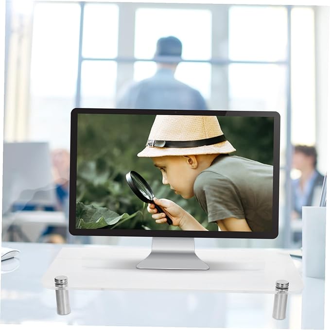 Acrylic Monitor Stand with Metal Legs Computer Desk Shelf Organizer for Office Workspace Stylish Desktop Riser for Laptop and Accessories Storage