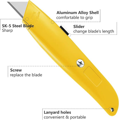 DIYSELF Utility Knife, 20 Pack Heavy Duty Box Cutter Retractable, Box Cutter Knife, Box Opener, Cardboard Cutter, Utility Knives for Garage, Home and Office, Box Cutters for Daily Use (Yellow)