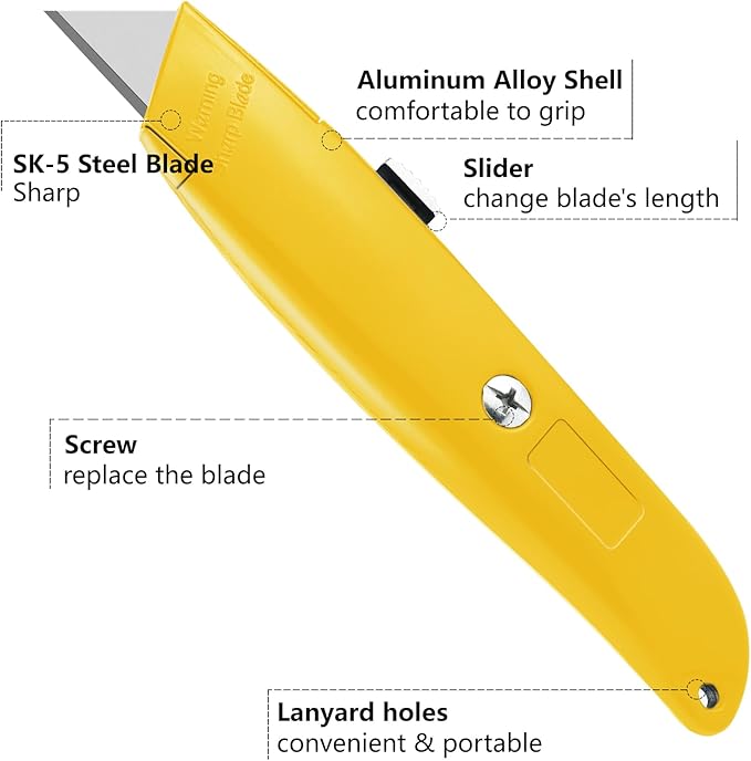 DIYSELF 2Pack Utility Knife Box Cutter Retractable Blade Heavy Duty(Yellow)