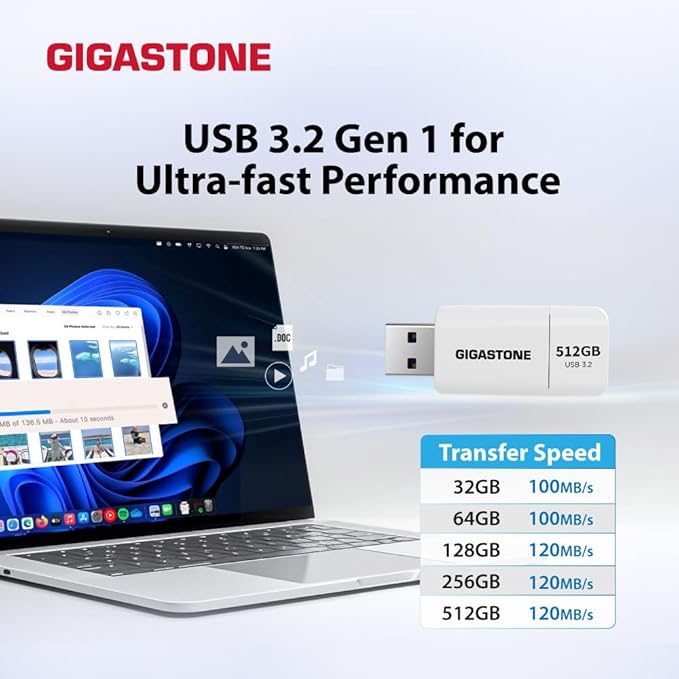 GIGASTONE 64GB Flash Drive (2 Pack) Z60 USB 3.2 Gen 1, 100MB/s Ultra Fast, Retractable Capless Slider Design, Data Storage, Backup for PC/Mac/TV/Car Audio, USB 2.0/3.0/3.1 Compatible