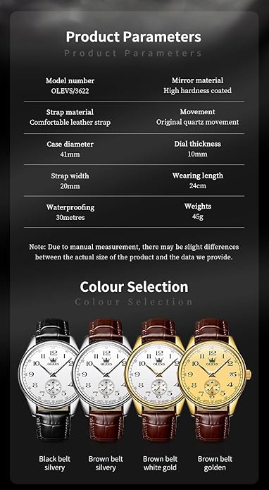 OLEVS Mens Watches Vintage Leather Band Dress Classic Easy Reader Arabic Numerals Analog Quartz Waterproof Date and Day Blue/Black/White Large Face Men's Wrist Watches