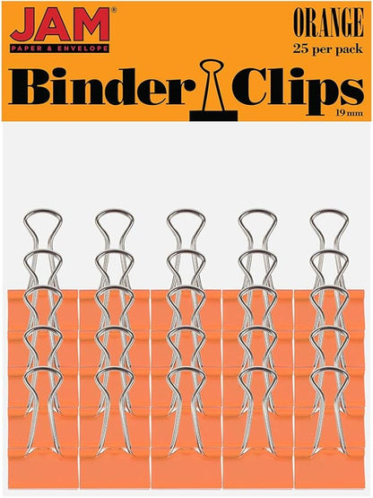 JAM PAPER Colorful Binder Clips - Small - 3/4 Inch (19 mm) - Orange Binderclips - 25/Pack