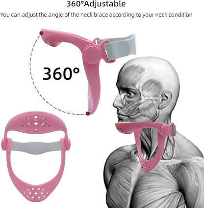 360°Adjustable Neck Brace - Cervical Collar with Neck Stretcher | Neck Orthotics for Forward Head Posture Correction and Cervical Spine Support and Alleviating Pressure (Pink)