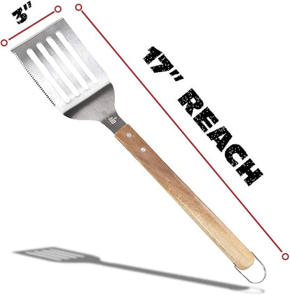 3 Piece BBQ Grilling Accessories Set - BBQ Tongs Spatula Fork Set - Heavy Duty Stainless Steel Barbecue Grill Tools with Solid Hard Wood Handles Great Gift Set