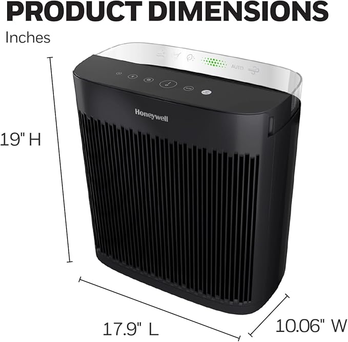 Honeywell HEPA Air Purifier for Home, 1733 Ft² Rooms in 1 hour, Air Quality Indicator, Auto Mode, Reduces Allergens, Dust, Pollen, Smoke, Pet Dander, Odors, Black, HPA5200