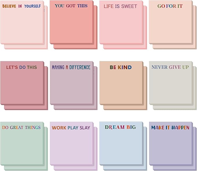 Yinder 24 Pcs Inspirational Sticky Notes Christmas Stocking Stuffers Motivational Sticky Notes Pad Employee Appreciation Gift Bulk for Teacher Nurse Coworker Office 3 x 3'' (Inspirational,Aesthetics)