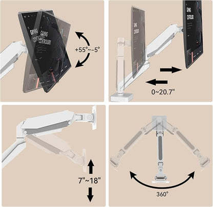 White 45 Premium Aluminum Heavy Duty Monitor Arm, Fits Ultrawide up to 49 inches and 44 lbs Single Desk Mount Stand, Pneumatic Height Adjustable, Max VESA 100x100, A9W