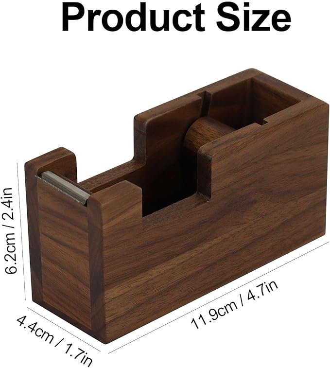 Multibey Natural Eco-Friendly Walnut Wooden 1 Inch Core Desktop Adhesive Tape Dispenser Cutter with Tape Office School Gift Idea (Walnut)