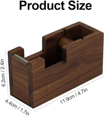 Multibey Natural Eco-Friendly Walnut Wooden 1 Inch Core Desktop Adhesive Tape Dispenser Cutter with Tape Office School Gift Idea (Walnut)