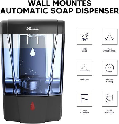 Soap Dispenser Wall Mount, Automatic Hand Sanitizer Dispenser 600ml Gel n Liquid Touchless Commercial Wall Soap Dispenser for Bathroom,Black-600ml