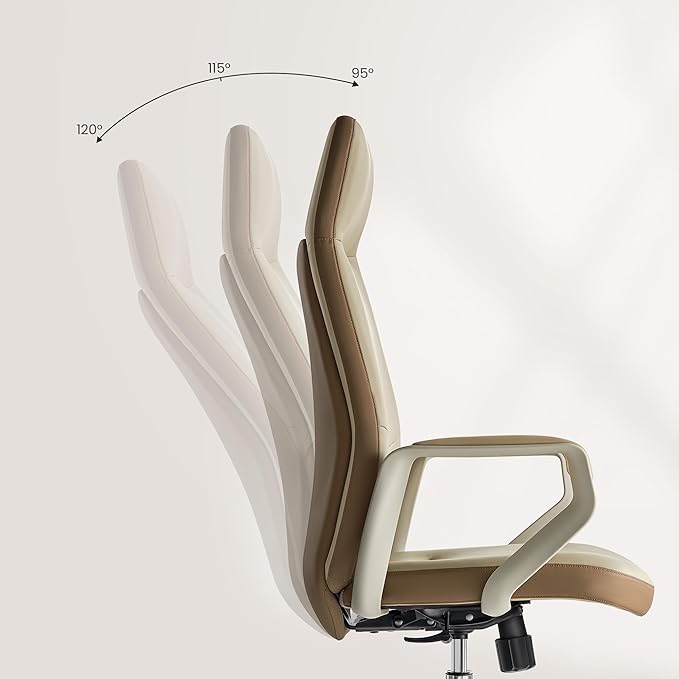 EUREKA ERGONOMIC Clara Executive Office Chair, Modern Leather Desk Chair with Back Support, Aesthetic Home Office Chair with 3-Position Recline Lock, Beige Brown