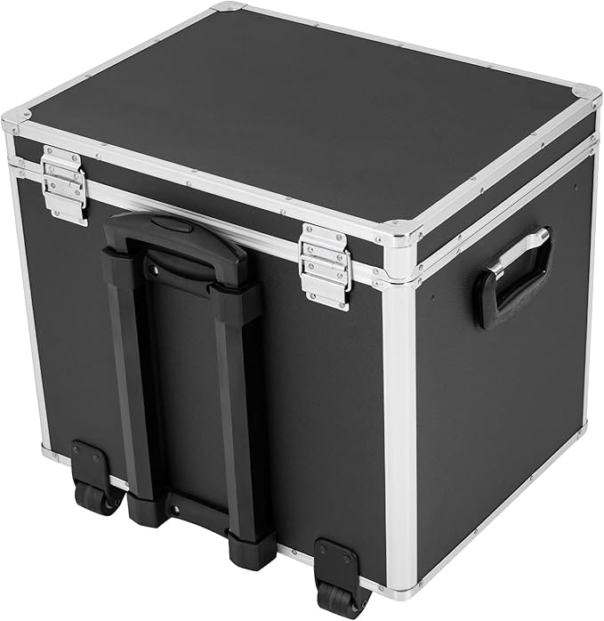 Portable File Box Hand Pull Locking Mobile Business Case with Handle Wheels Modern File Organizer Storage Box with Lock Rolling Wheeled File Cabinet for Office Documents, 19.2 x 15 x 16 Inch Black
