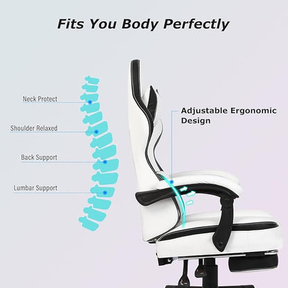 Gaming Chair, Computer Gaming Chairs with Footrest, Linkage Armrests and Lumbar Support, High Back Ergonomic Office Chair for Adults, Big and Tall Desk Chair(WhiteBlack)