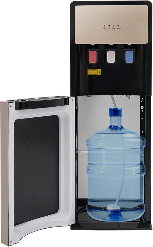 Bottom Loading Water Dispenser, 110V Hot & Cold Water Cooler Dispenser Standing Hot & Cold Water Dispenser with 3 Temperature Settings for Home, Kitchen, Office (Champaign Gold)