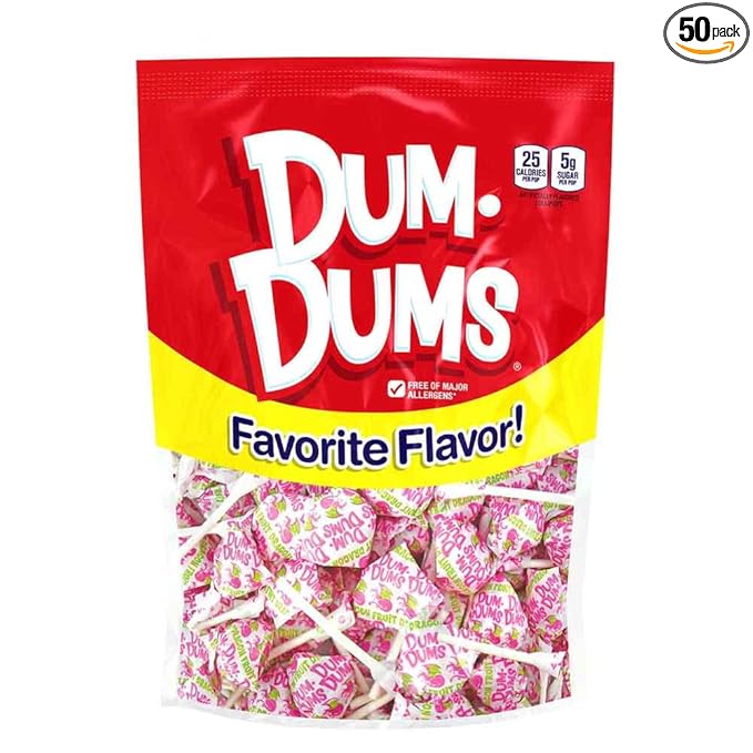Dum Dums Dragon Fruit Lollipops - Bulk Candy Box with Lollipops Individually Wrapped, Single Flavor Gourmet Suckers - 50 Count