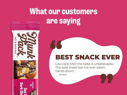 Munk Pack Sea Salt Dark Chocolate Nut & Seed Snack Bars Stocking Stuffers | 5g Protein, 1g Sugar, 3g Net Carbs | Plant-Based, Low Sugar, Non-GMO, Gluten-Free Snacks | 12 Count (4.92 oz)