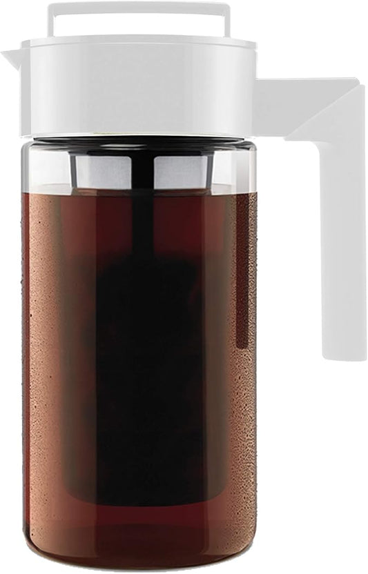 Takeya Tritan Cold Brew Coffee Maker - Airtight Pitcher with Leak-Free Lid - BPA-Free Cold Brew Maker with Silicone Handle - Dishwasher-Safe Pitcher for Homemade Cold Brew - 1 Quart, White